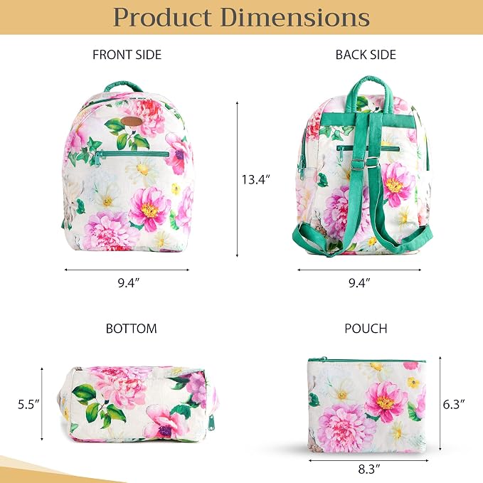 Maison d' Hermine Backpack for Women Men Cotton Shoulder Multipurpose Rucksack with Small Pouch Lightweight Multi Pocket Bag for Travel Work Beach Perfect for Spring Summer (Pivoine) - Image 5