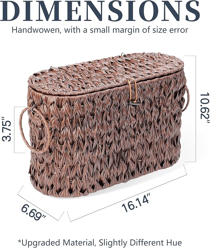 Coeusy Toilet Paper Basket with Lid, Wicker Basket for Bathroom Organizers and Storage, Holds Up to 6 Mega Rolls, Decorative Hand-Woven Rattan Bathroom Decor Accessories, Brown - Image 3