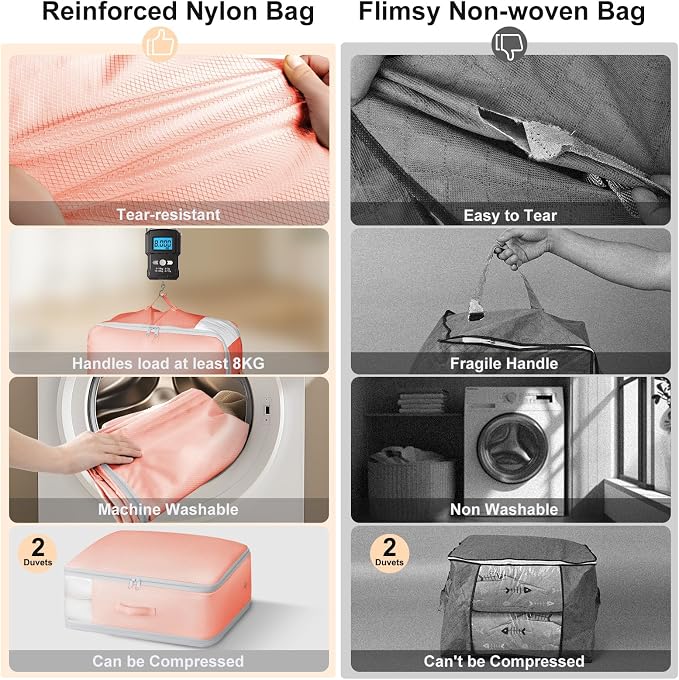 Comforter Storage Bag - Large Capacity Blanket Storage Bags 3-Layer Ultra Space Saving Self Compression Organizer, Washable Compression Bags for Storage Comforter Blanket, 4-Pack, Pink - Image 4
