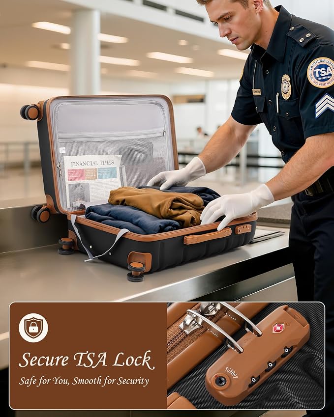 TAKUMI Luggage Sets 5 Piece Lightweight Carry On luggage with Duffel Bag ABS+PC Hardshell Suitcases with YKK zippers Double Spinner Wheels Travel Luggage with TSA Lock(BLACK BROWN, 5 PIECE SET) - Image 7