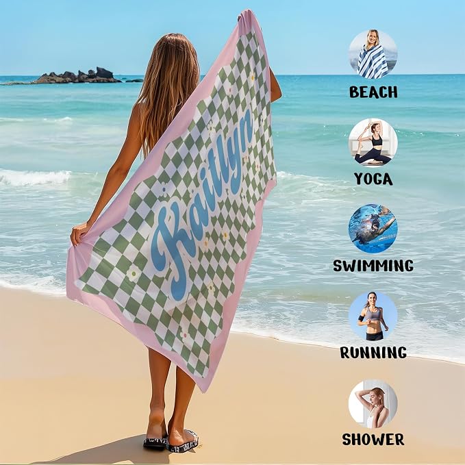 JML Personalized Beach Towel with Name, Custom Flower Beach Towel, Customized Microfiber Pool Towel, Quick Dry & Absorbent Swim Towel for Adult,Anniversary, Birthday, Summer Holiday,Vacation - Image 6