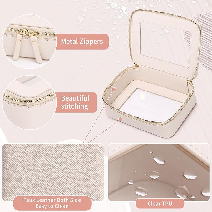 Clear Makeup Bag Women's Waterproof Travel Cosmetic Case and Toiletry Bag Portable Makeup Organizer Bag Car Essential with Zipper (Beige, M) - Image 5