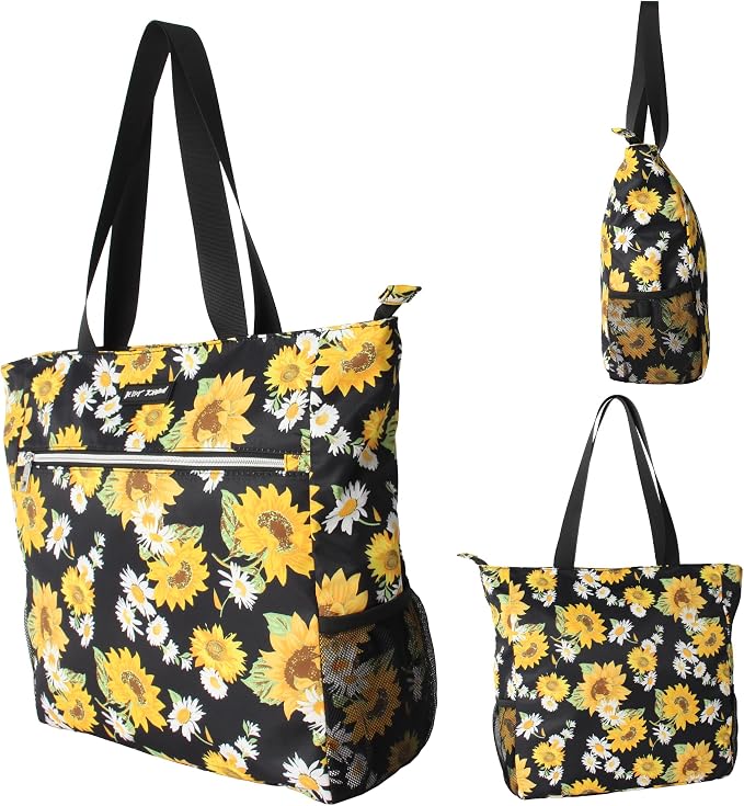 Betsey Johnson 15.6 Inch Zipper Beach Tote Bag Lightweight Large Durable Polyester with Mesh Side Pockets for Gym Work | 15.6 Inch - Image 6
