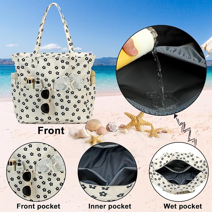 Bluboon Waterproof Beach Tote Pool Bags for Women Ladies Extra Large Carry On Bag With Wet Compartment for Weekender Travel - Image 5