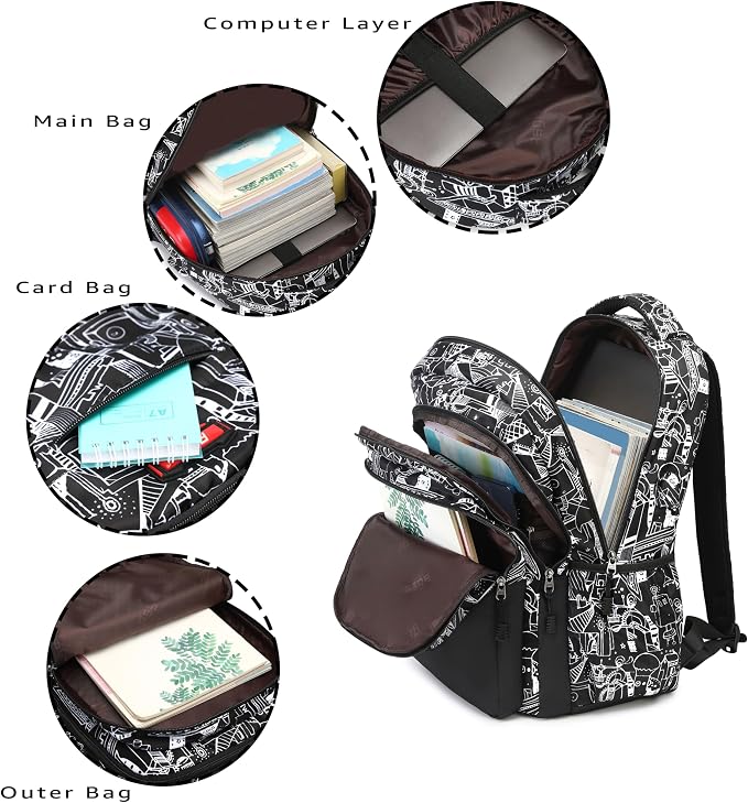 Asge Large Nylon Backpacks for Boys & Girls, Waterproof Satchel with Print, School Bags for 8-16 Years - Image 5