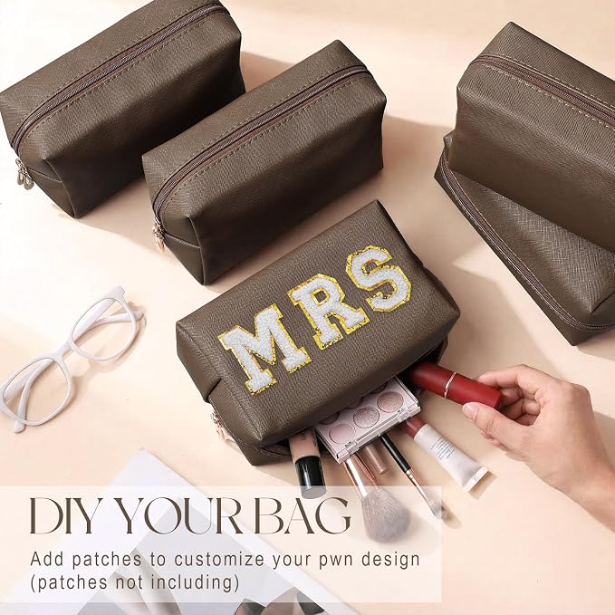 Kigeli Aesthetic Makeup Bags PU Leather Cosmetic Pouches Waterproof Plain Toiletry Bags Makeup Pouches Bulk for Women Party Gift Travel Storage Organizer(Coffee,7.1 x 2.8 x 4.3 in) - Image 3
