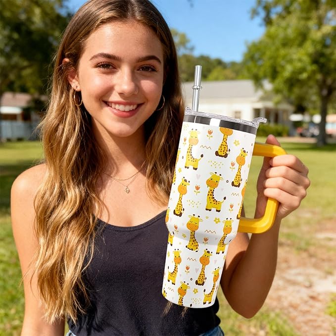 30 Oz Giraffe Tumbler With Handle Coffee Travel Mug Cup Water Bottle,Giraffe Gifts for Women