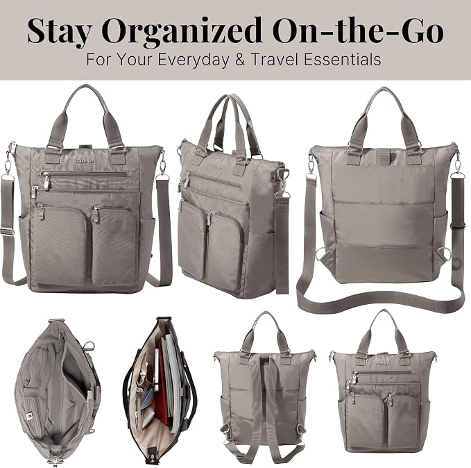 Baggallini All Set 3 in 1 Tote Backpack - 15"x10.5" Lightweight Travel Bag w/RFID Phone Wristlet - Image 6