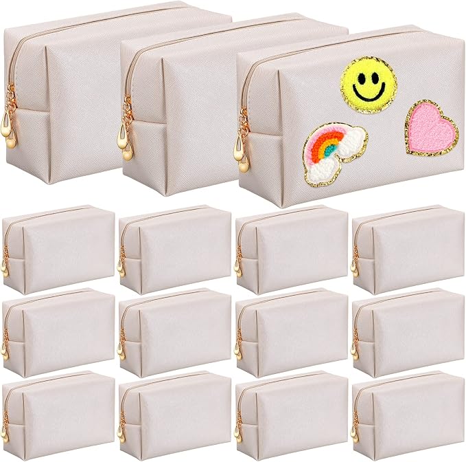 Kigeli Aesthetic Makeup Bags PU Leather Cosmetic Pouches Waterproof Plain Toiletry Bags Makeup Pouches Bulk for Women Party Gift Travel Storage Organizer(Ivory White,7.1 x 2.8 x 4.3 in) by Kigeli