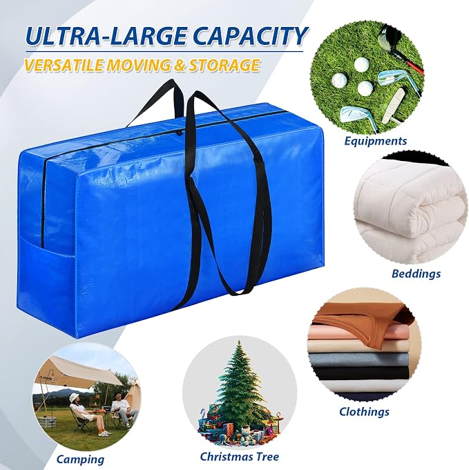Extra Large Storage Bags, 57 Gallon XXL Jumbo Large Moving Bags Heavy Duty | 1 PACK Clothes Storage Totes Bins Moving Boxes Supplies, Foldable Travel Duffle Bag, Christmas Tree Bag,42x23x13.5 inch - Image 5