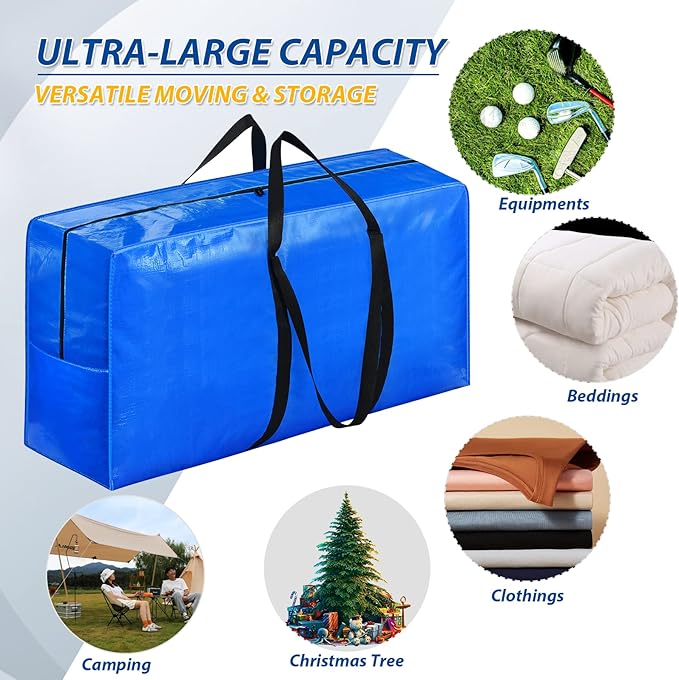 Extra Large Storage Bags, 57 Gallon XXL Jumbo Large Moving Bags Heavy Duty | 4 PACK Clothes Storage Totes Bins Moving Boxes Supplies, Foldable Travel Duffle Bag, Christmas Tree Bag,42x23x13.5 inch - Image 4