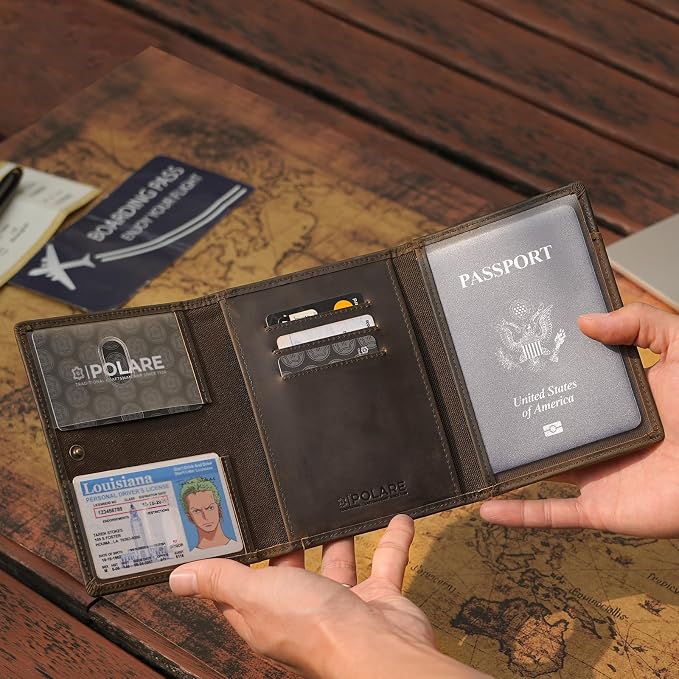 Polare Full Grain Leather Pilot Wallet Passport Holder RFID Blocking Tri-fold Travel Cover Document Organizer for Aviation Professionals - Image 2