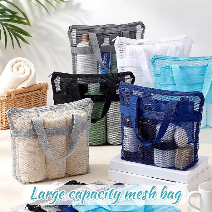 20 Pcs Mesh Beach Bags Bulk Portable Mesh Shower Caddy Bags with Zipper & 2 Pockets Hanging Toiletry and Bath Organizer for Beach Gym Camp Swimming Travel College Dorms (Classic Color) - Image 4