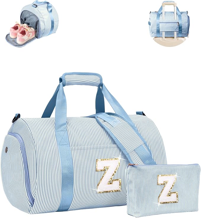 Birthday Gifts for Daughter, Girls Travel Duffle Bag, Kids Initial Overnight Bags with Shoe Compartment, Customized Weekender Bag with Makeup Pouch, Gift for Cheerleader Girl (Letter Z) by Vogewood