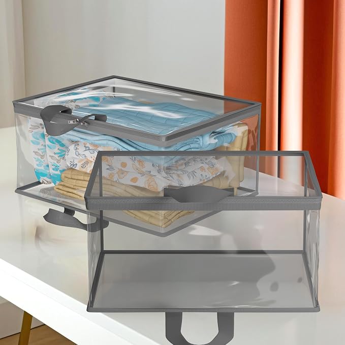 Kuber Industries (Pack of 2) Waterproof Storage Bags for Clothes | Wardrobe Organizer | Transparent Travel Organizer Bag with Handle | Large | Grey - Image 4
