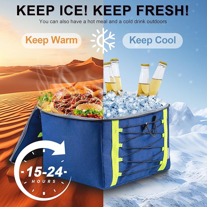 SugarFox Bold Color Block Trunk Organizer | 95L, 35"x13.8"x11.8" | Dedicated Shoe Storage & 26L Ice Pack | Foldable for SUV/Car/Jeep | Car Accessories for Men & Women - Blue-X212 - Image 2