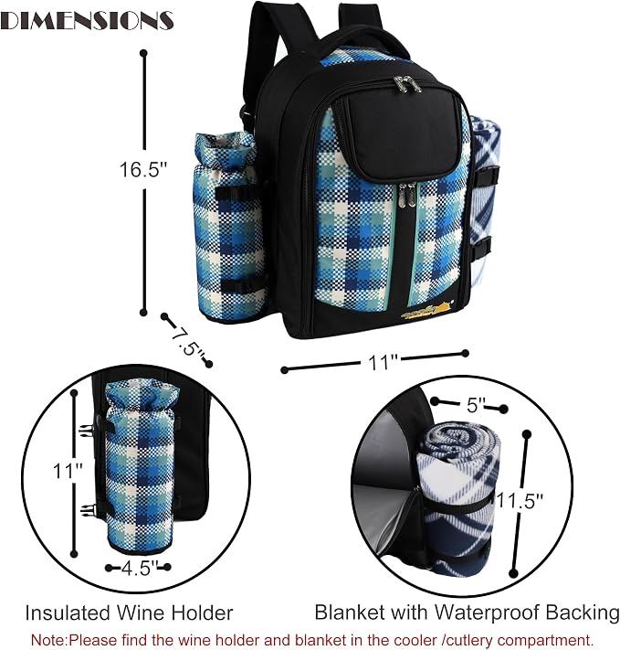 apollo walker Picnic Backpack Bag for 2 Person with Cooler Compartment, Detachable Bottle/Wine Holder, Fleece Blanket, Plates and Cutlery Set - Image 4