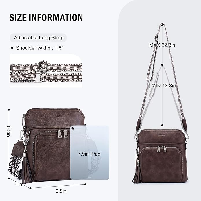 Roulens Crossbody Purse for Women Vegan Leather Medium Crossbody Wallet Bag for Travel Women Shoulder Handbags with Tassel