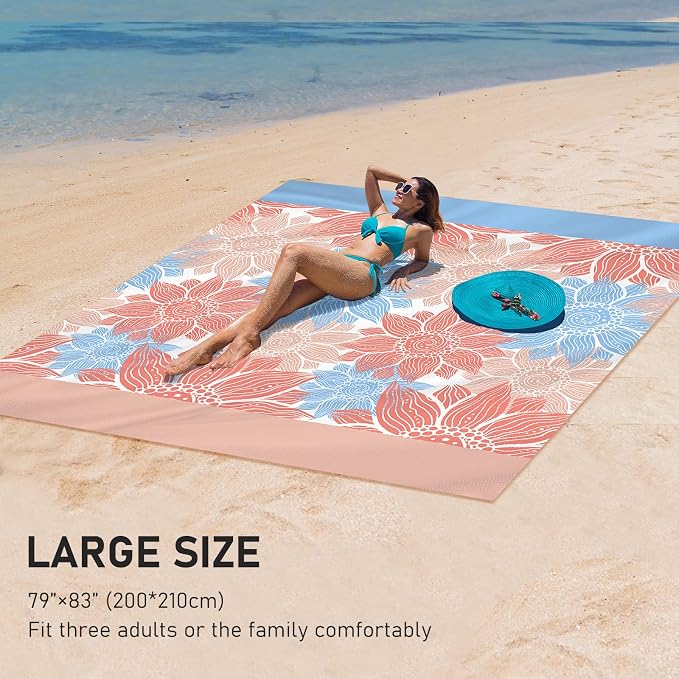 HIHOHO Beach Blanket Waterproof Sandproof Extra Large Beach Mat 79" X 83"/120"x108"for 1-8 Adults Quick Drying Durable Outdoor Picnic Mat for Beach Travel Camping Hiking - Image 5