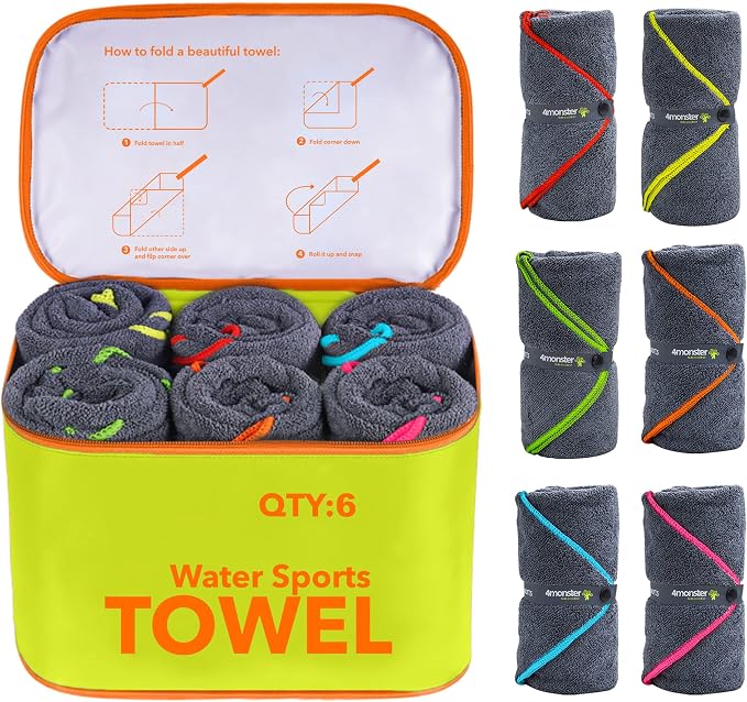 4Monster 4-Pack Quick Dry Microfiber Travel Towels – Super Absorbent, Ultra-Soft Camping Towel Set with Water-Resistant Bag, Lightweight & Compact for RV, Gym, Beach, Pool, Swimming, and Family Trips by 4Monster