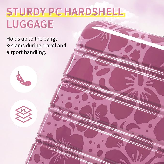 Merax Luggage Sets 3 Piece, Hardside Suitcase Set with Spinner Wheels | Lightweight Printing Luggage Carry on,20+24+28 IN,Purple Pink - Image 3