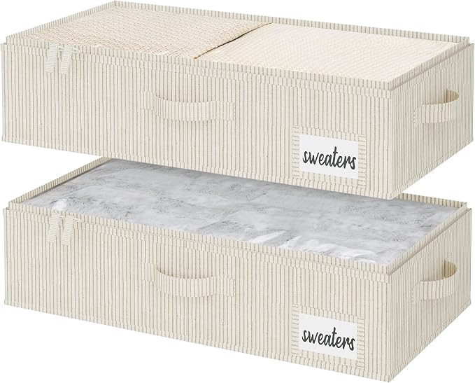 StorageWorks Under Bed Storage Containers with Handles and Label Holder, 2 Pack Ultra-thick Fabric Underbed Bins, Closet Organizer for Clothes, Blankets, Sweater by StorageWorks