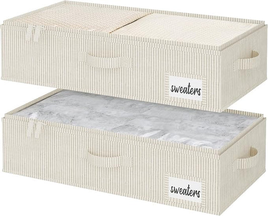 StorageWorks Under Bed Storage Containers with Handles and Label Holder, 2 Pack Ultra-thick Fabric Underbed Bins, Closet Organizer for Clothes, Blankets, Sweater by StorageWorks