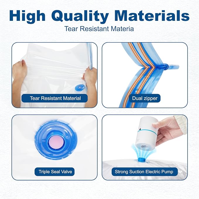 HOUSE DAY 10 Jumbo Vacuum Seal Bags For Clothing Travel, 80% Space Saving Travel Vacuum Bags with Electric Pump, Vacuum Storage Bags For Clothes, Comforters, Blankets, Moving, Reusable & Durable - Image 4