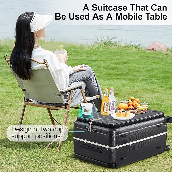 Hanke Multifunctional 26 Inch Hard Shell Suitcases with Wheels Travel Approved Luggage Large Rolling Suitcase Checked Luggage for Women Men(Jet Black) - Image 2