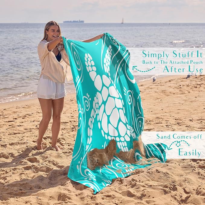 WEKAPO Beach Blanket Waterproof Sandproof Oversized Extra Large Sand Free Beach Mat with Stakes, Storage Bag - Essentials for Outdoor Beach, Picnic (Gradient Teal Sea Turtle, 11 X 9 FT (1~10 Person)) - Image 5