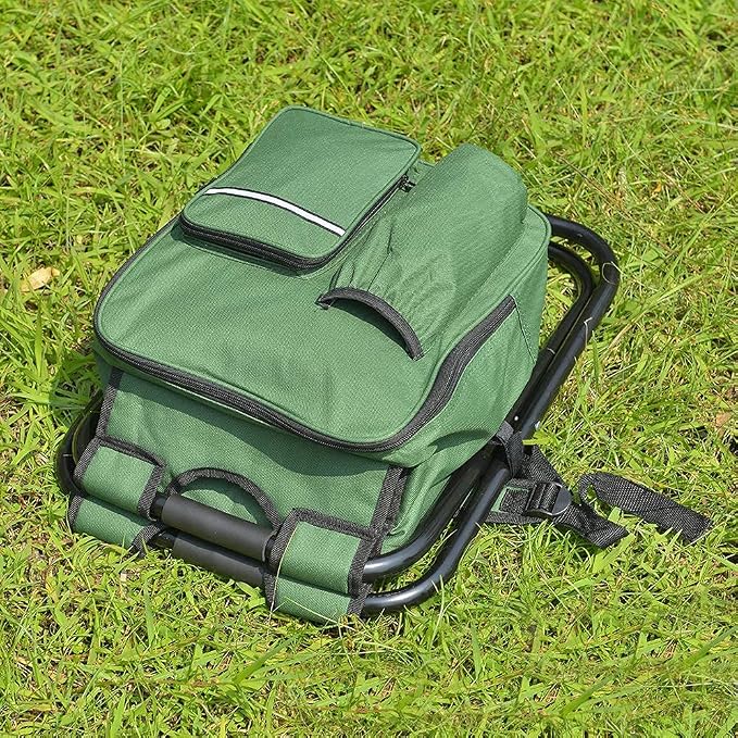Folding 3 in 1 Camping Chair Stool Backpack with Cooler Insulated Picnic Bag, Hiking Camouflage Seat Table Bag Camping Gear for Outdoor Indoor Fishing Travel Beach BBQ (Green) - Image 8