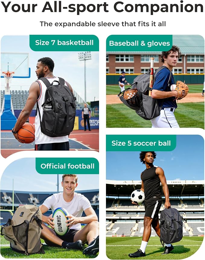 BAGSMART Gym Backpack for Men with Shoe Compartment for Multi-Sport | Water-Resistant Multi-Sport Gym Storage, Expandable Pocket Fits Basketball, Football, Shoe Compartment Separates Swim Gear - Image 2