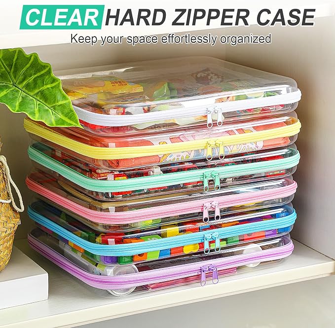 Sanwuta 6 Pcs Clear Hard Zipper Case Plastic Zipper Pouches Transparent Makeup Bag Pencil Case Pouches Toiletry Diaper Bag for Travel Toy Storage Organizer Bins(Assorted Color,13.78 x 11.81 x 2 Inch) - Image 5
