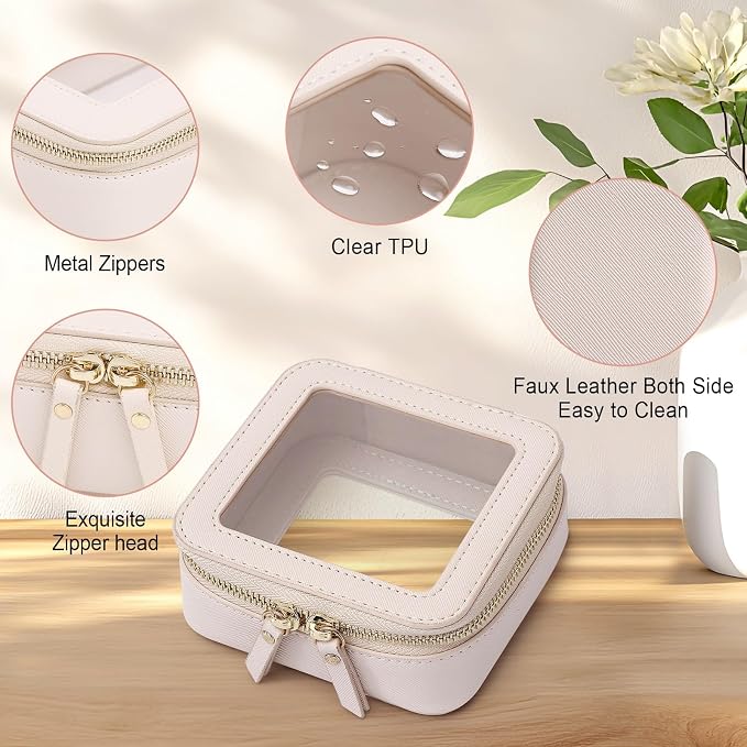 Pinkmik Clear Makeup Bag Waterproof Travel Case for Cosmetics and Toiletries Women's Purse Organizer and Clear Car Bag with Zipper (Beige, M+MINI) - Image 5