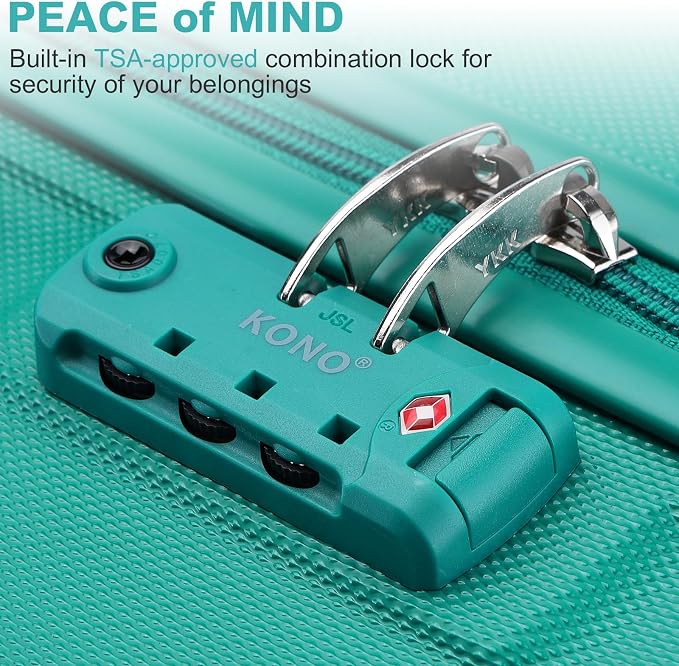 Kono 24 Inch Luggage Suitcase with Spinner Wheels TSA Lock | Lightweight PC+ABS Hardside Medium Checked Luggage Durable Rolling Suitcase Turquoise - Image 4