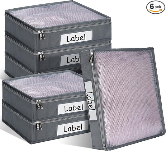 Panelee 6 Pcs 14 x 12 x 3 Inch Sweater Storage Bags Easy Gliding Zippered Sweater Package Organizer Closets Under The Bed Zippered Storage Bags with Label Pocket to Avoid Dust Dirt(Gray) by Panelee