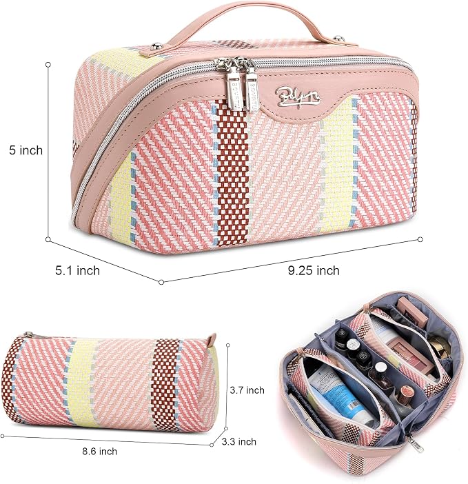 BOYATU Travel Makeup Bag Cosmetic Bag for Women: 3 Pcs Set Make up Bag with Compartments - Waterproof Vegan Leather Toiletry Bags with Handle - Makeup Organizer for Travel Essentials(C-3-Pink) - Image 8