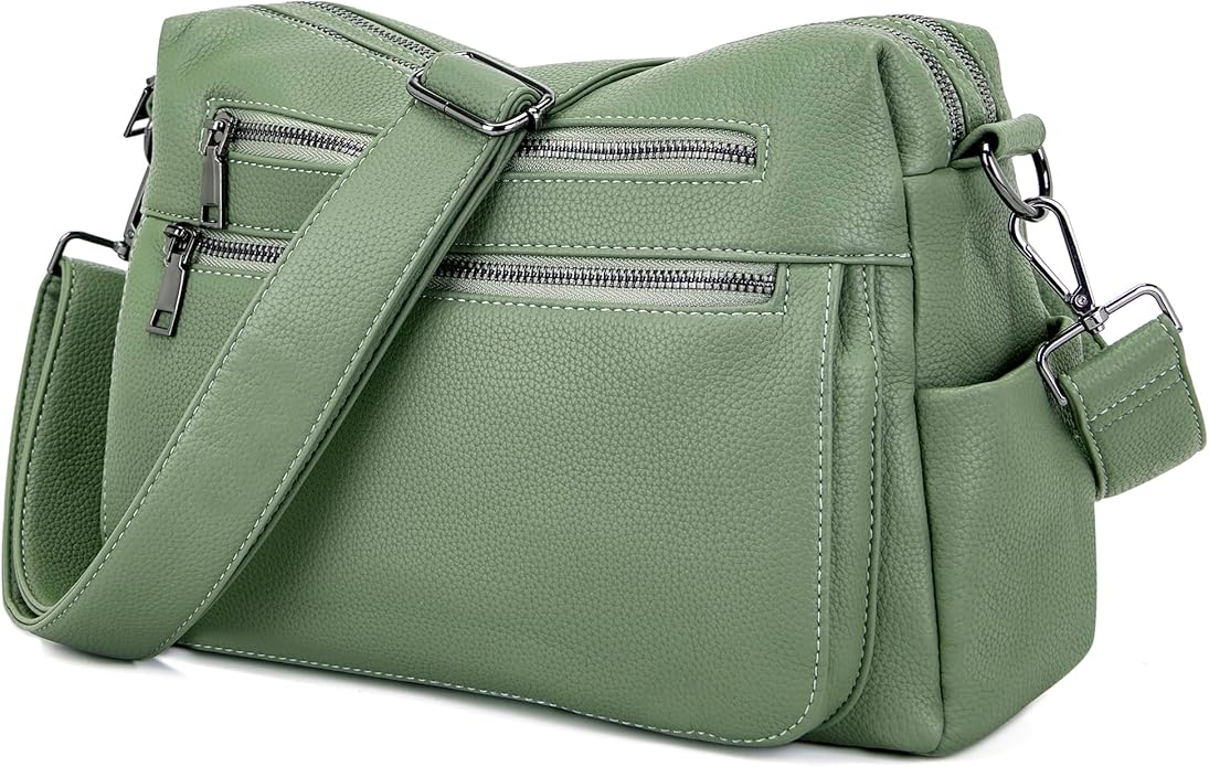 YZAOLL Large Crossbody Shoulder Bag for Women Vegan Leather Tote with Adjustable Wide Strap Work Purse with 10 Pockets