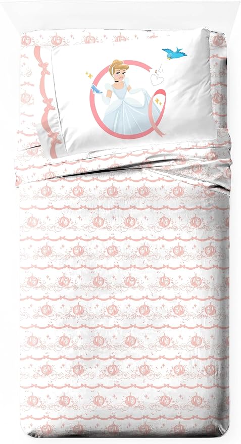 Jay Franco Kids Sheet Set with Fitted, Flat Sheets & Pillow Cover - Ultra-Soft Bedding with Pillowcase for Room Decor, White - Princess Cinderella, 3 Piece Twin by JayFranco
