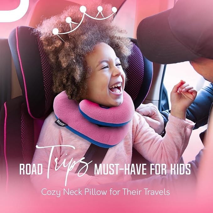 BCOZZY Kids Travel Neck Pillow (3-7 Y/O)- Patented Soft Toddler Pillow for Head & Chin Support in Car Seat, Airplane, and Road Trip Sleeping. Adjustable Size. Fully Washable. Carry Bag. Small, Pink - Image 3