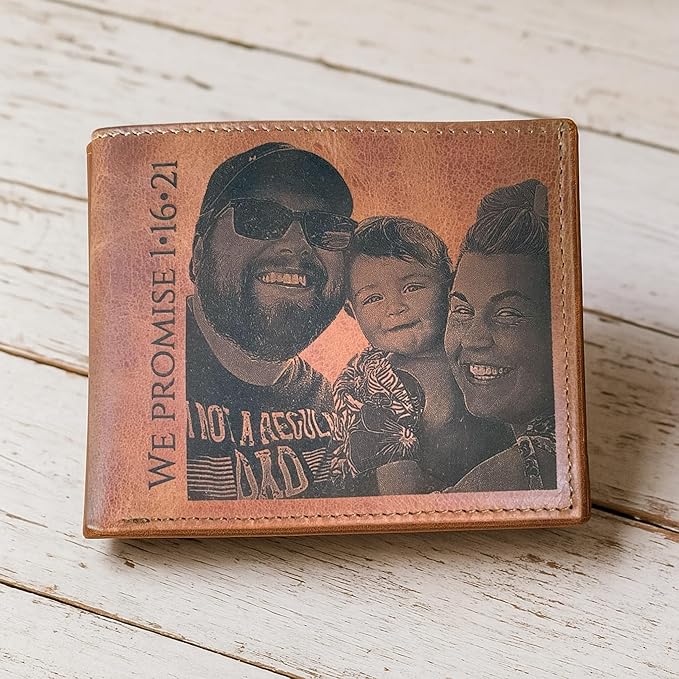 Personalized Wallet for Men Engraved with Photo – Custom Leather Picture Wallet Gift for Husband or Boyfriend from Wife or Girlfriend – Customized Christmas, Anniversary, or Birthday Gift for Him