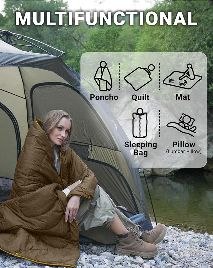 KingCamp Ultralight Camping Blanket, Packable Down Alternative Puffy Wearable Blankets Weatherproof Warm Package Quilt with Snap Buttons for Outdoor Hiking Travel Picnic Stadium (69" L x 53", Olive) - Image 8