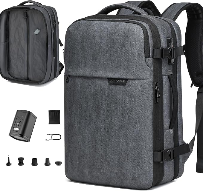 Vacuum Seal Travel Backpack 45L with Pump - Expandable Air Compression System, Water-Resistant Business TSA Lock, Laptop Backpack, Carry-On Suitcase Luggage, Gifts for Men by Unknown