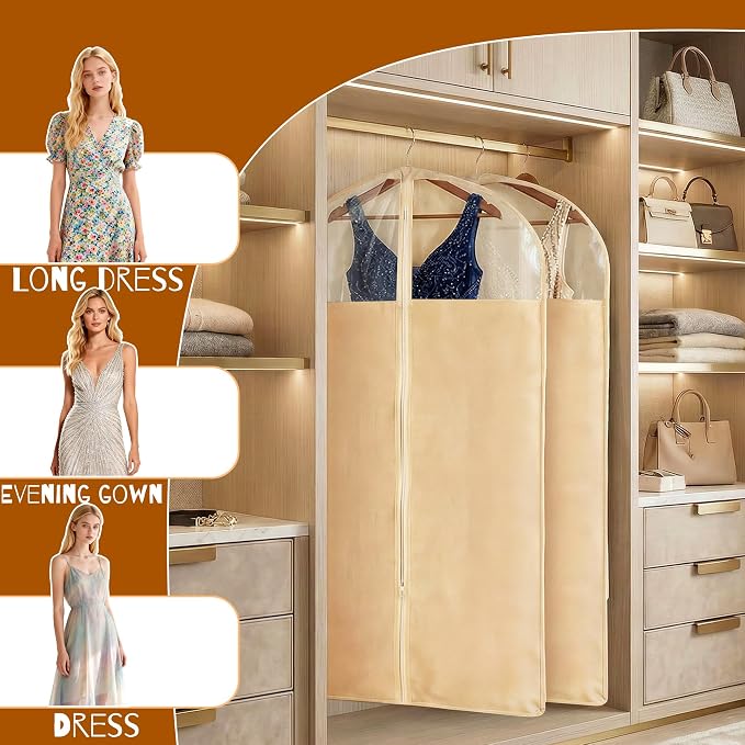2 Pack 24 x 60 Inches Cotton Garment Bags for Hanging Clothes, Breathable Garment Bags for Long Dress, Fur Coat, Jacket, Gown, Suit, Garments Covers with Clear Window - Image 7