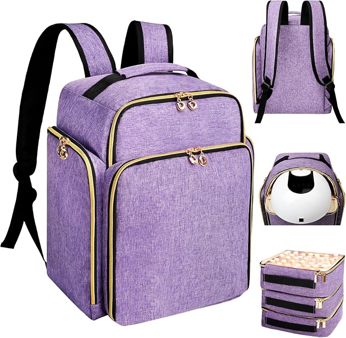 Nail Polish Organizer Backpack Holds 126 Bottles& Nail Lamp, Extra Large Nail Kit Supplies Organizer Bag with 3 Removable Cases, Portable Nail Organizers and Storage for Travel (Noble Purple) by WelcometoAHZSKEDirectfeelfreetopickpurchasenow