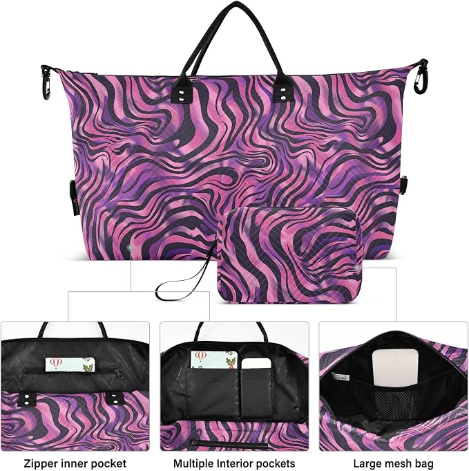 Weekender Bags Travel Duffel Gym Bag Zebra Print Purple Carry on Overnight Tote Bag with Toiletry Bag for Airplane Travel Trip Gym Yoga - Image 2