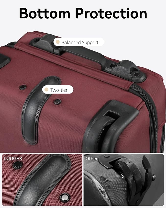 LUGGEX Underseat Carry On Luggage with Wheels, UDK Stylish Lightweight Under Seat Luggage, Soft Sided Personal Item Suitcase for Short Trip (UX-Core, Dark Scarlet, 16 Inch) - Image 9