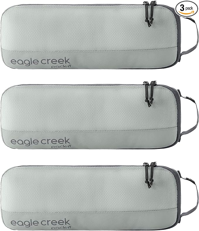 Eagle Creek Pack-It Reveal Slim Cube M/M/M Set - Minimalist Compact Travel Organizer for Hair Styling Tools, Belts & Small Items - Travel Accessories - Storm Grey by EagleCreek