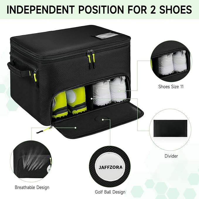 Golf Trunk Organizer, 2 Layers Golf Accessories Bag for Men, Waterproof Car Golf Storage Organizer with Compartment for 2 Pairs of Shoes, Golf Gifts for Men Women, Black - Image 3