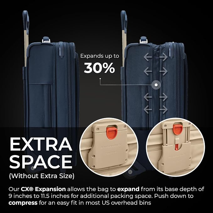 Briggs & Riley Essential 22" 2-Wheel Expandable Carry On - Luggage for Travel, Suitcases with Wheels, Softside Rolling Bag for Men & Women, Self-Repairing Zipper - Baseline Collection, Navy - Image 3